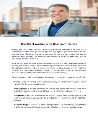 Benefits of Working in the Healthcare Industry