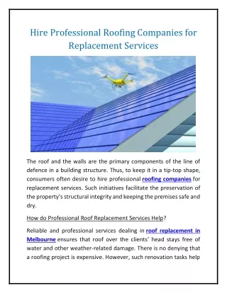 Hire Professional Roofing Companies for Replacement Services