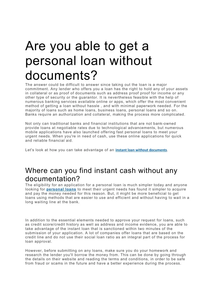 are you able to get a personal loan without