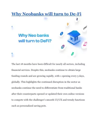 Why Neobanks will turn to De-Fi