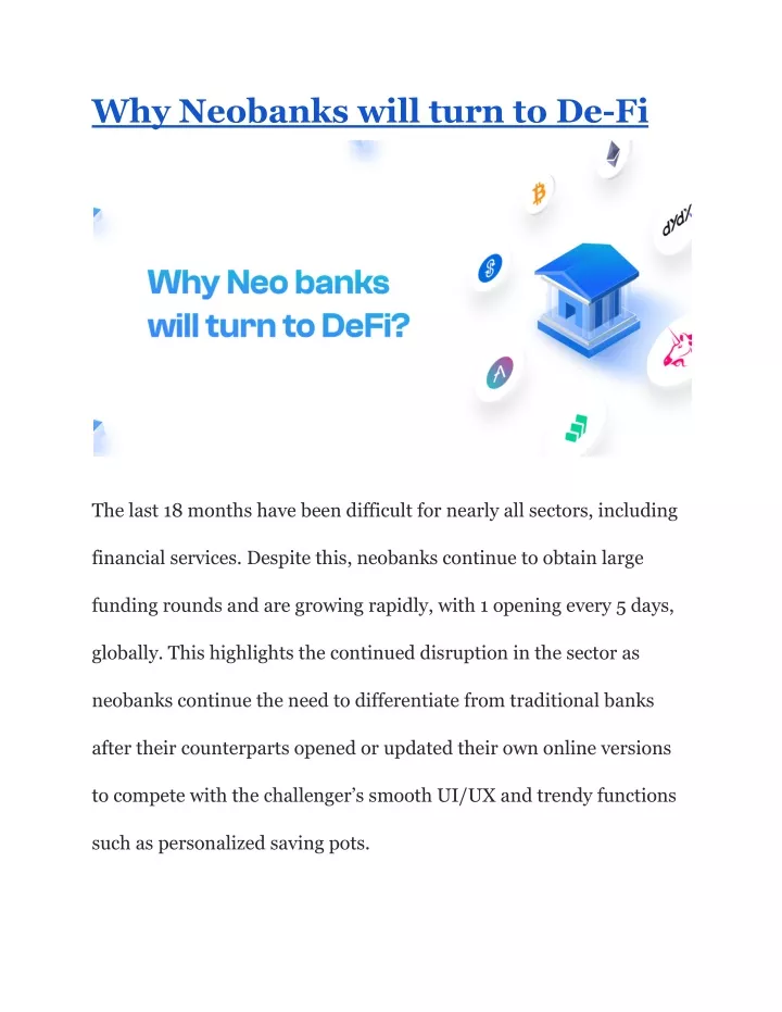 why neobanks will turn to de fi