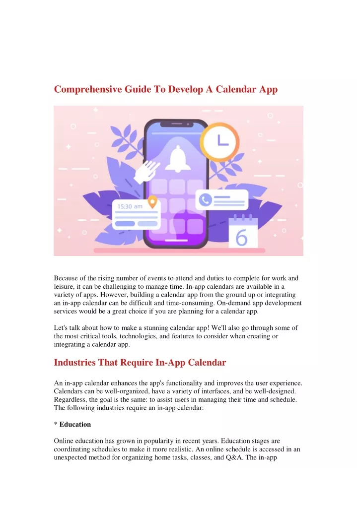 comprehensive guide to develop a calendar app