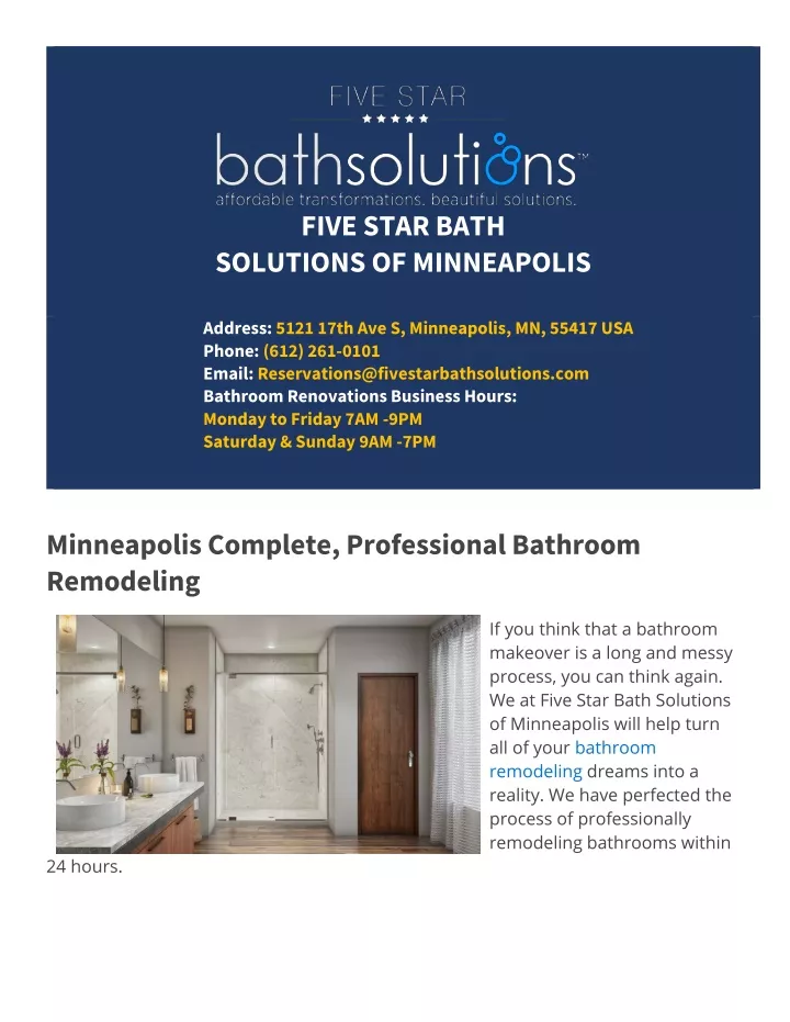 five star bath solutions of minneapolis address