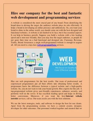 Hire our company for best and fantastic web development and programming services