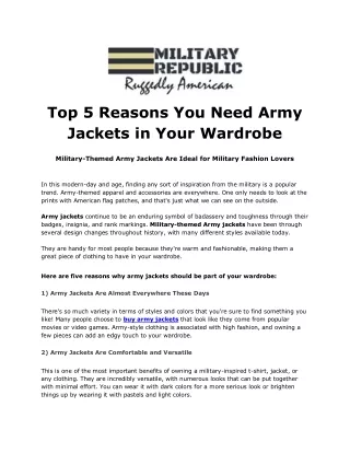 Top 5 Reasons You Need Army Jackets in Your Wardrobe