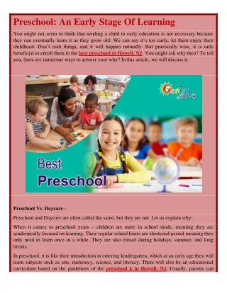 preschool an early stage of learning