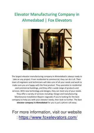 Elevator Manufacturing Company in Ahmedabad