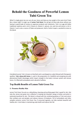 Behold the Goodness of Powerful Lemon Tulsi Green Tea