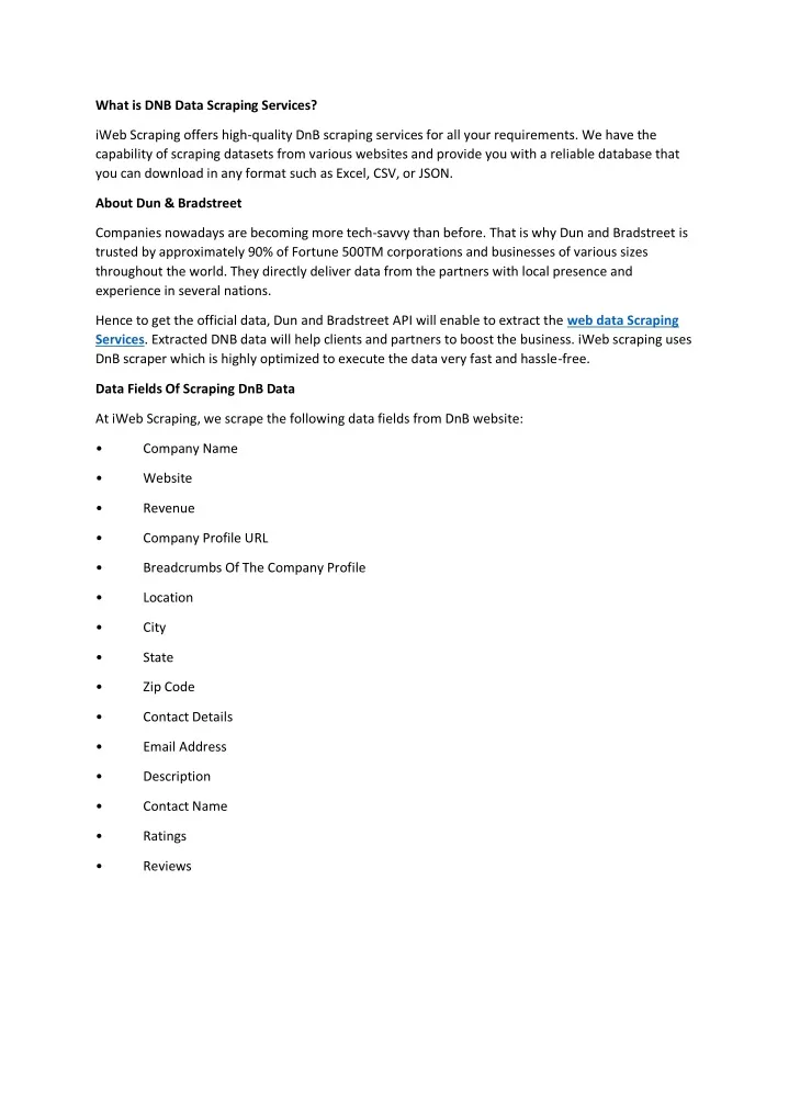 what is dnb data scraping services