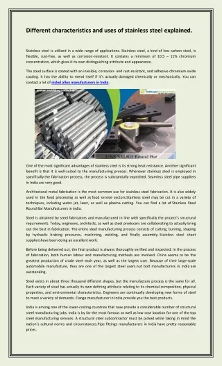Different characteristics and uses of stainless steel