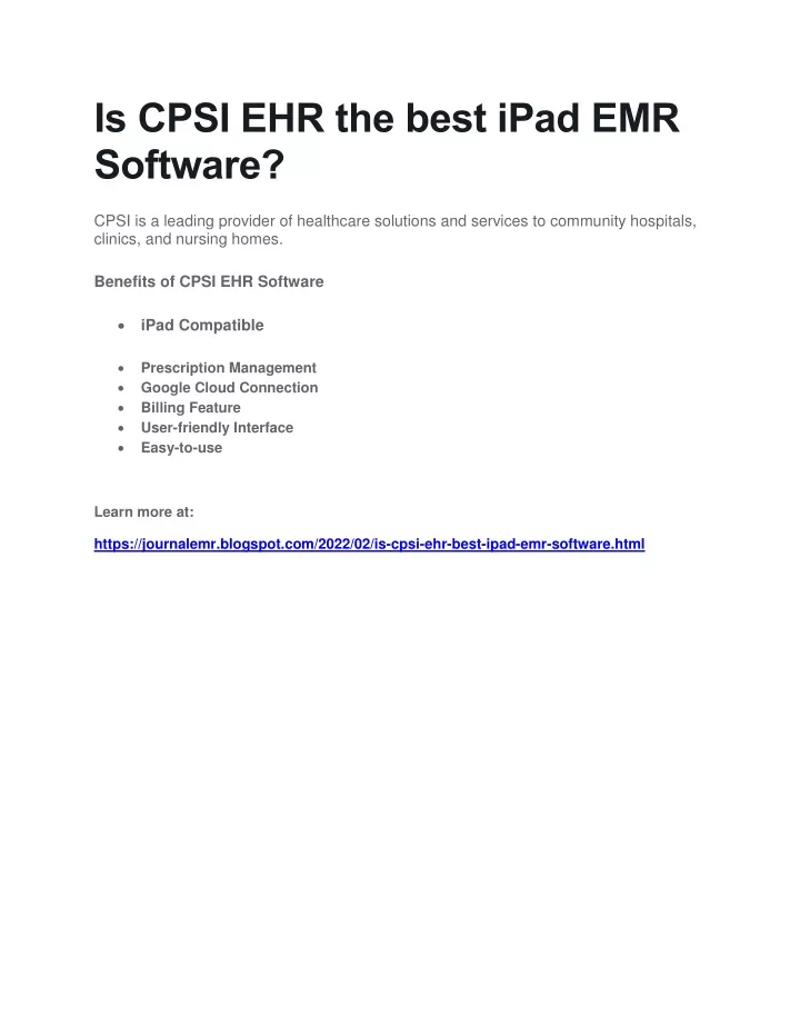 is cpsi ehr the best ipad emr software