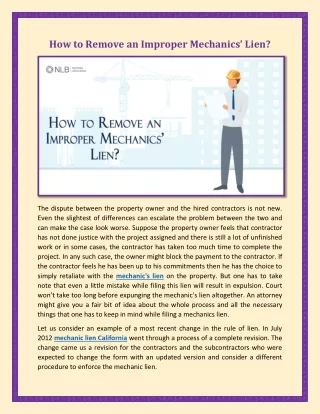 How to Remove an Improper Mechanics’ Lien?