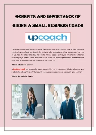 Benefits and Importance of Hiring A Small Business Coach