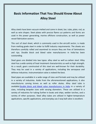 Basic Information That You Should Know About Alloy Steel