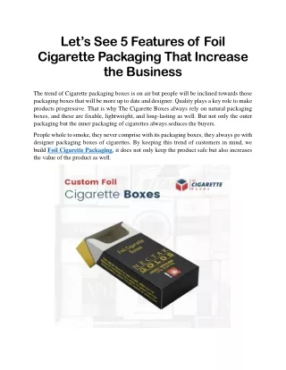 Let’s See 5 Features of Foil Cigarette Packaging That Increase the Business