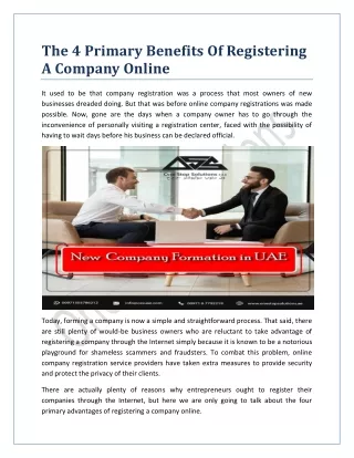 The 4 Primary Benefits Of Registering A Company Online
