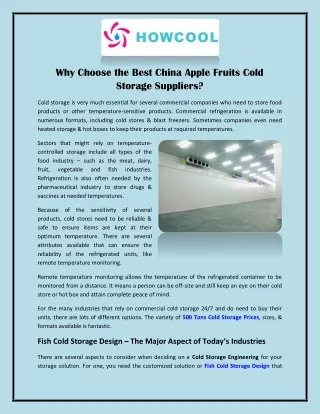 Why Choose the Best China Apple Fruits Cold Storage Suppliers?