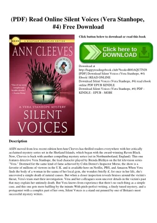 (PDF) Read Online Silent Voices (Vera Stanhope  #4) Free Download