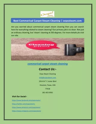 Best Commerical Carpet Steam Cleaning | oopssteam.com