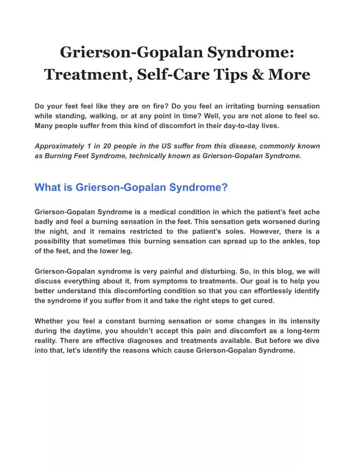 grierson gopalan syndrome treatment self care