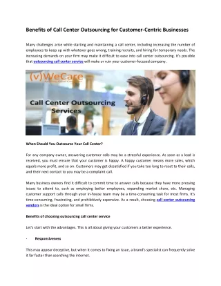 Benefits of Call Center Outsourcing for Customer-Centric Businesses