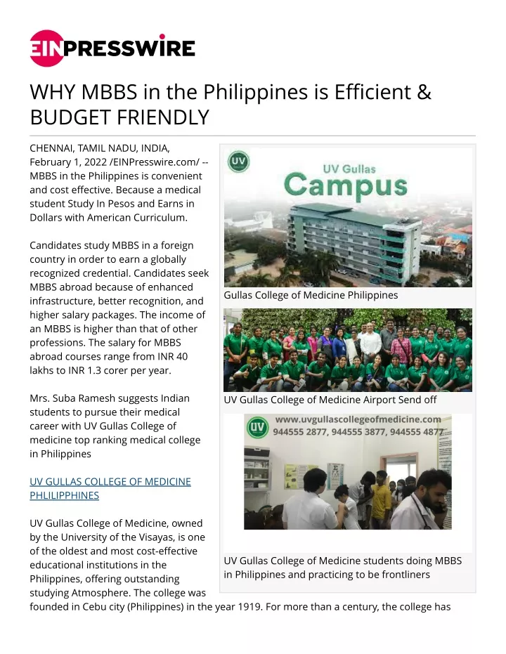 why mbbs in the philippines is efficient budget