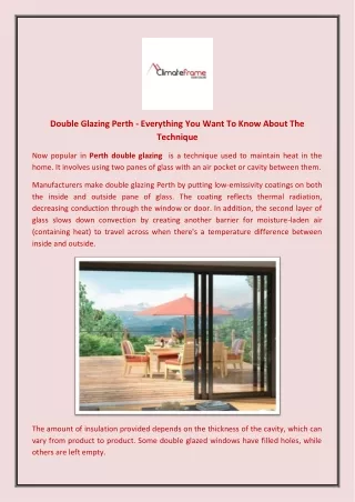 Double Glazing Perth - Everything You Want To Know About The Technique