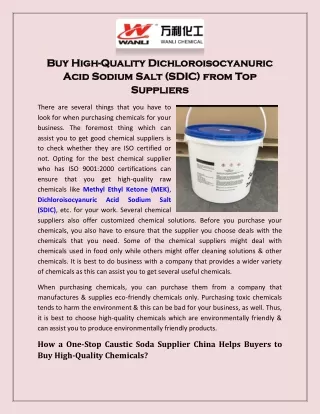Buy High-Quality Dichloroisocyanuric Acid Sodium Salt (SDIC) from Top Suppliers