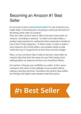 becoming an amazon 1 best seller