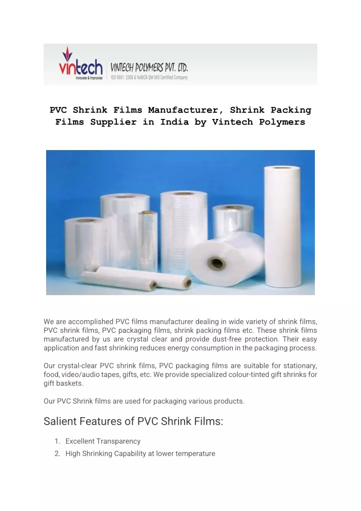 pvc shrink films manufacturer shrink packing