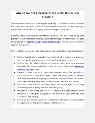 Why Do You Need Ecommerce Call Center Outsourcing Services