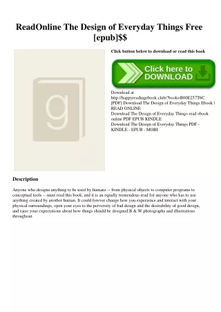 ReadOnline The Design of Everyday Things Free [epub]$$