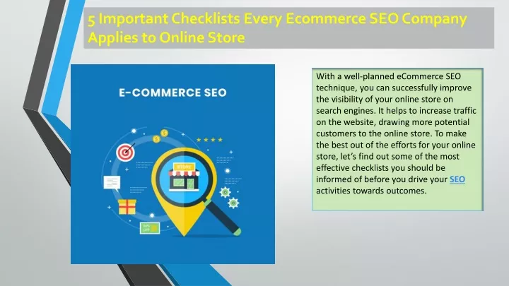 5 important checklists every ecommerce seo company applies to online store