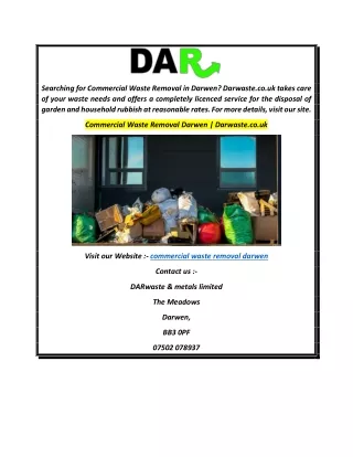 Commercial Waste Removal Darwen  Darwaste.co.uk