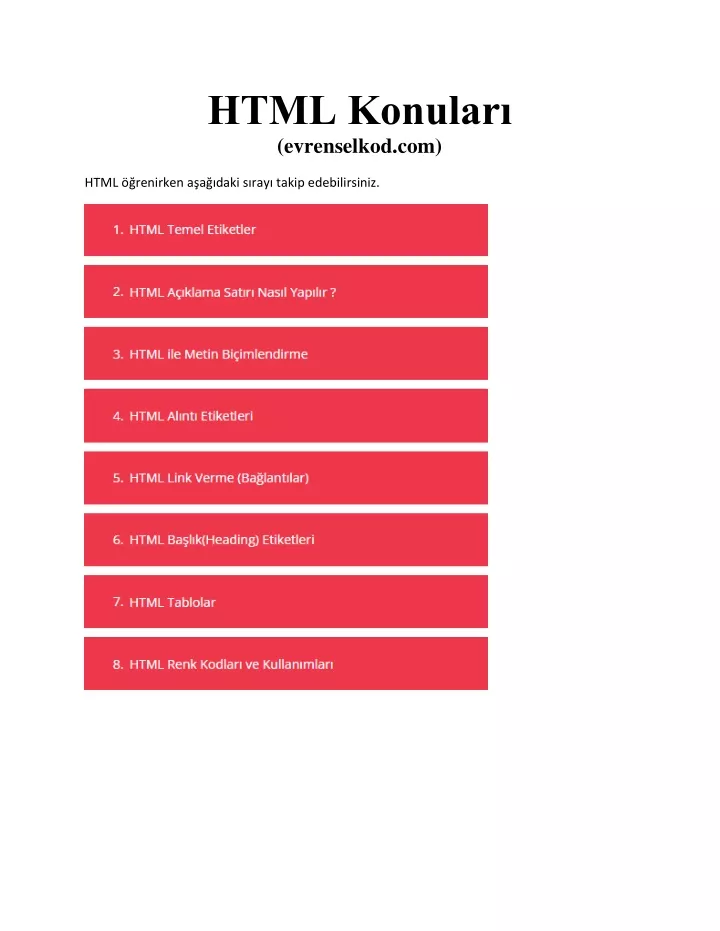 html konular evrenselkod com html renirken