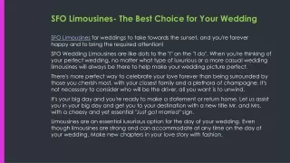 SFO Limousines- The Best Choice for Your Wedding