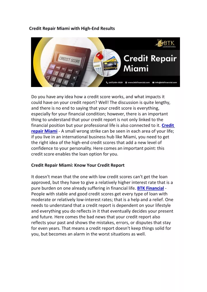 credit repair miami with high end results