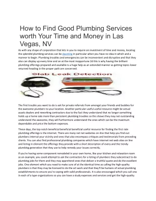How to Find Good Plumbing Services worth Your Time and Money in Las Vegas, NV