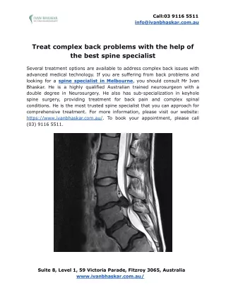 Treat complex back problems with the help of the best spine specialist