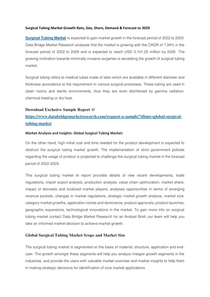 surgical tubing market growth rate size share