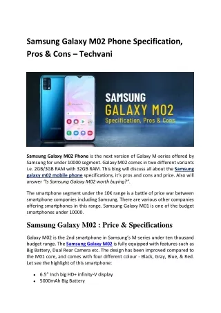 Samsung Galaxy M02 Phone Specification