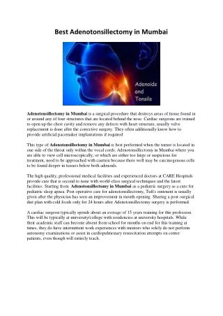 Best Adenotonsillectomy in Mumbai