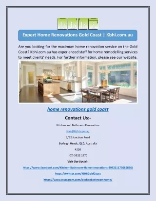 Expert Home Renovations Gold Coast | Kbhi.com.au