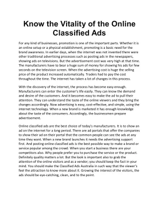 Know The Vitality of The Online Classified Ads
