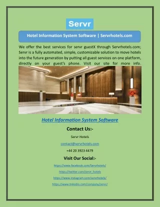 Hotel Information System Software | Servrhotels.com