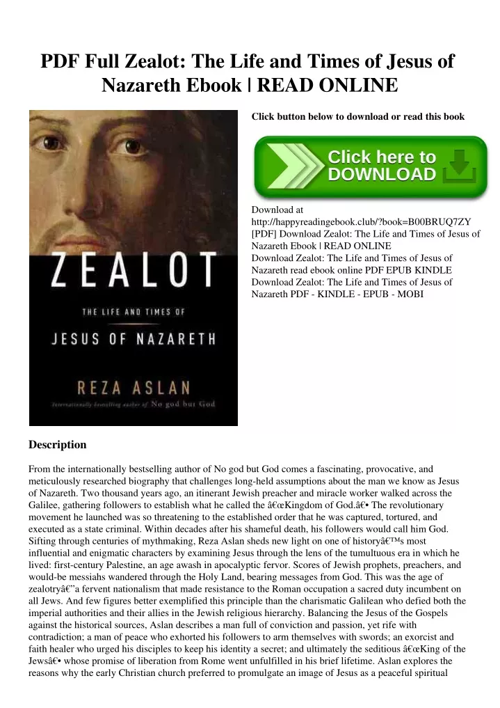 Zealot The Life And Times Of Jesus Of Nazareth Audiobook PPT - PDF Full Zealot The Life and Times of Jesus of Nazareth Ebook