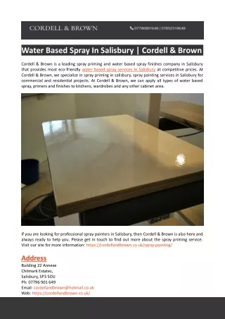 Water Based Spray In Salisbury