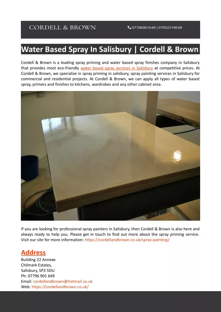 water based spray in salisbury cordell brown