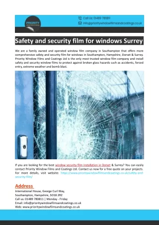Safety and security film for windows