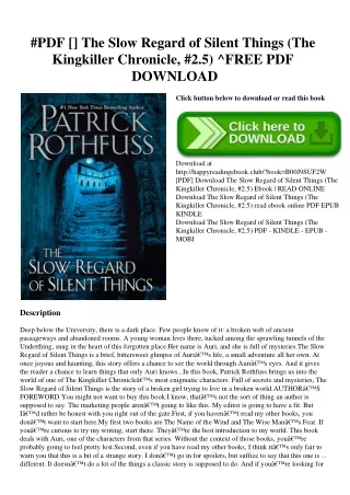 #PDF [Download] The Slow Regard of Silent Things (The Kingkiller Chronicle  #2.5) ^FREE PDF DOWNLOAD